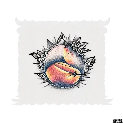 peach tree with hedgehog tattoo design idea
