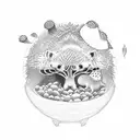 peach tree with hedgehog tattoo design idea