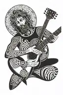 vitruvian man with faded face and guitar made tattoo design idea
