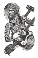 vitruvian man with faded face and guitar made tattoo design idea