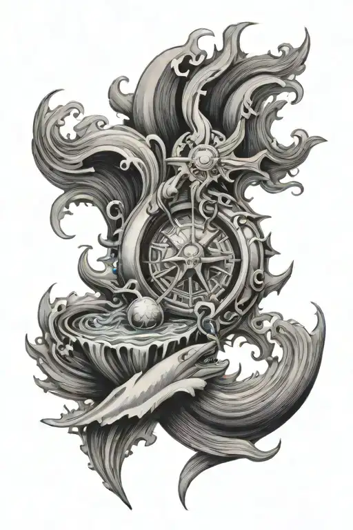 compas neptun waves tattoo design idea