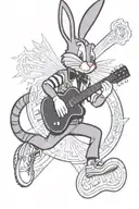 A black-grey tattoo featuring bugs bunny wearing a dallas cowboys jersey and a western cowboy hat playing a guitar tattoo design idea