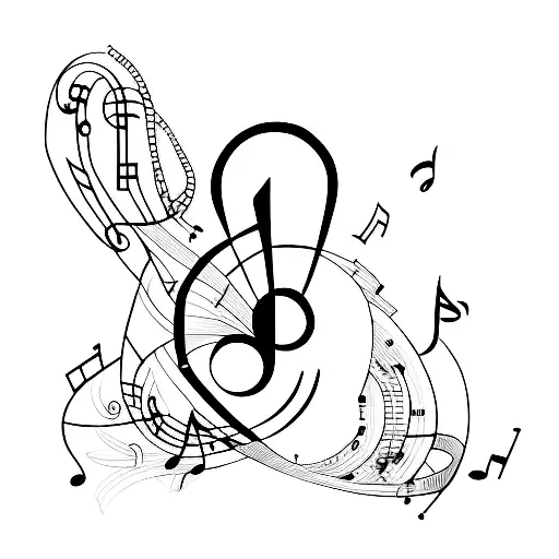 A minimalist tattoo of a dancing figure surrounded by musical notes tattoo design idea