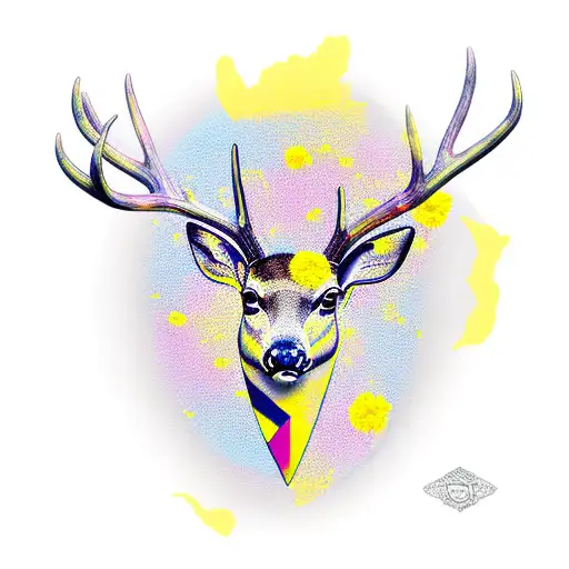 Deer Head with yellow flowers and straight razor tattoo design idea
