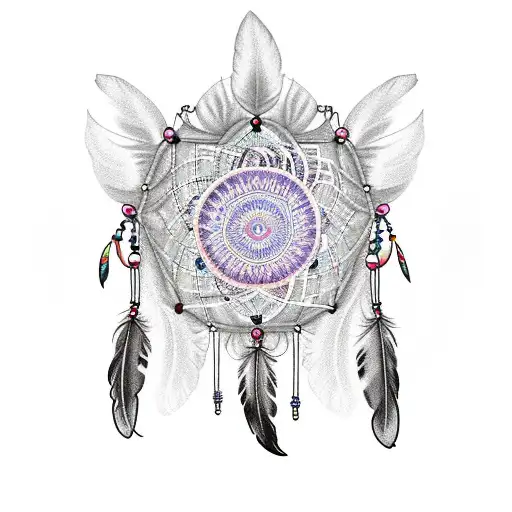 dream catcher with 3 feathers  tattoo design idea
