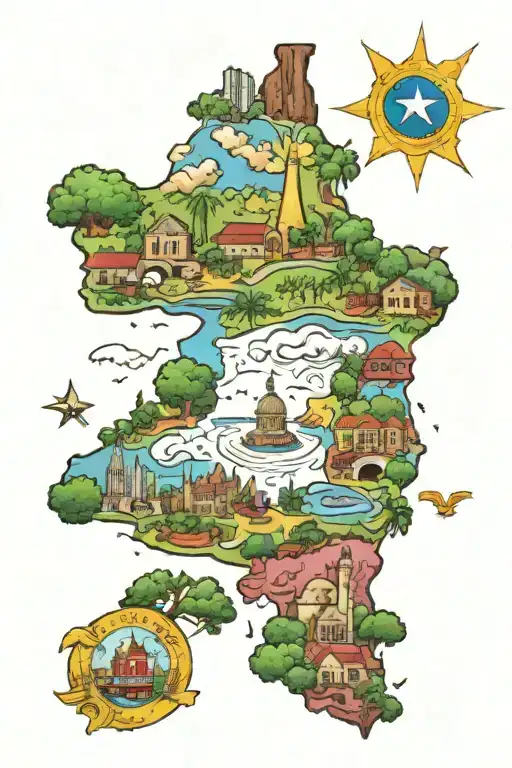 the shape of the county of Venezuela mixed with the shape of Florida with the names Luca Nicolas Natalia and Katalina tattoo design idea