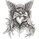 A fallen angel embracing a heart representing love and relationships tattoo design idea