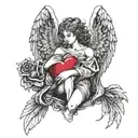 A fallen angel embracing a heart representing love and relationships tattoo design idea