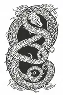 Jörmungandr wrapped around tree of life in color tattoo design idea