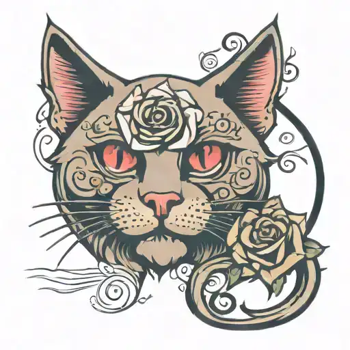 rose cat music metal rock tattoo design idea
