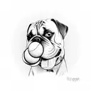 A dog holding a beach tennis ball in its mouth tattoo design idea