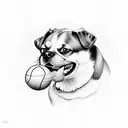 A dog holding a beach tennis ball in its mouth tattoo design idea