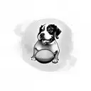 A dog holding a beach tennis ball in its mouth tattoo design idea