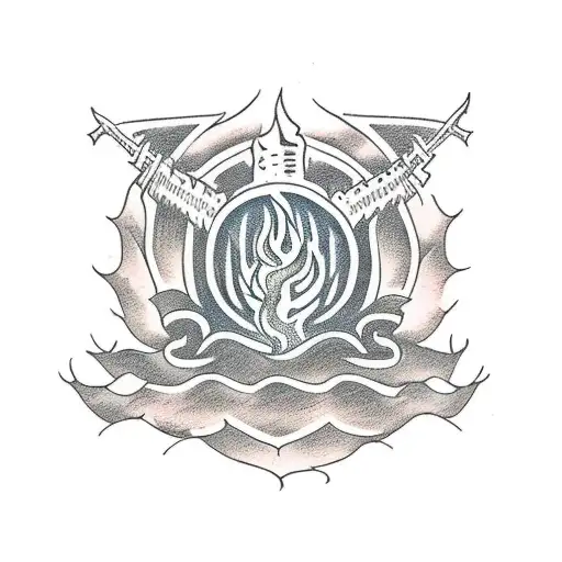 A bonfire surrounded by books and a dark souls logo tattoo design idea