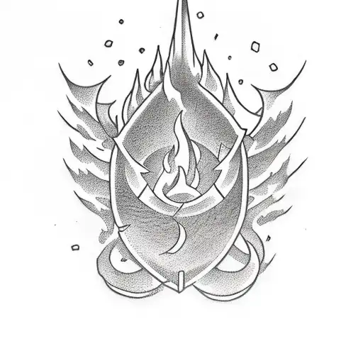 A bonfire surrounded by books and a dark souls logo tattoo design idea