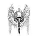 A warrior from Dark Souls holding a pen, signifying the client's dedication to improving themselves through writing and the inspiration they draw from the game. tattoo design idea