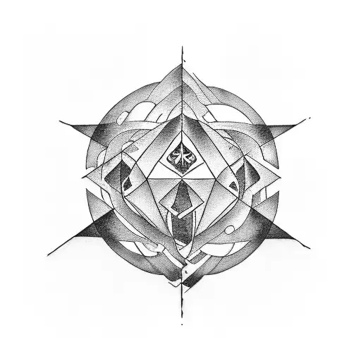 dark calligraphy tattoo large angular half sphere tattoo design idea