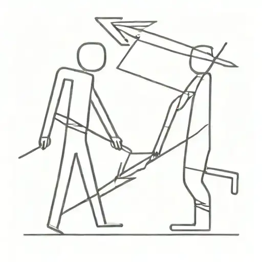Stick figure Man, saving his brother from prison. Very simple drawing, arrows showing texture "me, my brother, prison"  tattoo design idea
