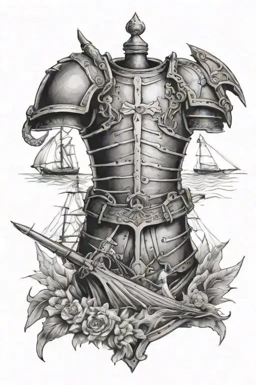 maritime scene with the armor tattoo design idea