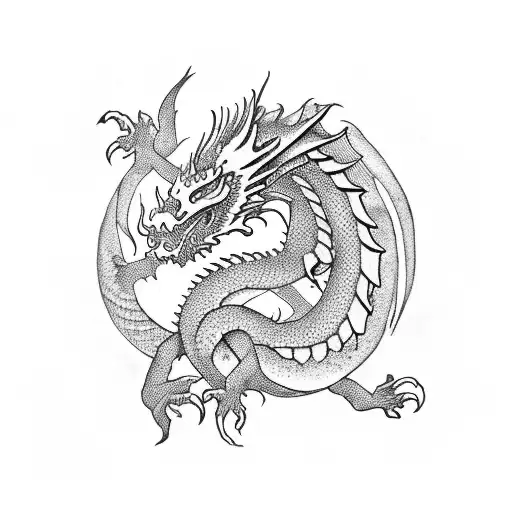 dragon over medieval village tattoo design idea