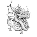 dragon over medieval village tattoo design idea