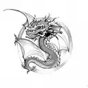 dragon over medieval village tattoo design idea
