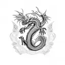 dragon over medieval village tattoo design idea