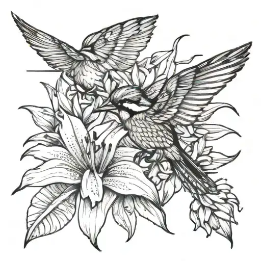 sparrow and lily tattoo design idea