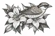 sparrow with lily flower tattoo design idea