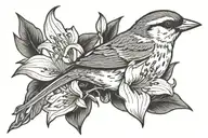 sparrow with lily flower tattoo design idea