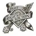 gold ring with three equal sized diamonds set on top and the words "right problem, right solution, done right" tattoo design idea