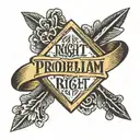 gold ring with three equal sized diamonds set on top and the words "right problem, right solution, done right" tattoo design idea