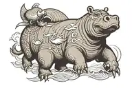 nefarious hippopotamus with seagulls overhead  tattoo design idea