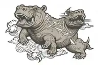 nefarious hippopotamus with seagulls overhead  tattoo design idea