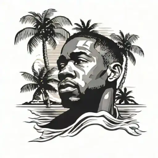 A beach scene with Frank Ocean's album cover integrated into the design tattoo design idea