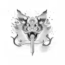 knife with chinese words tattoo design idea