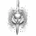 knife with chinese words tattoo design idea