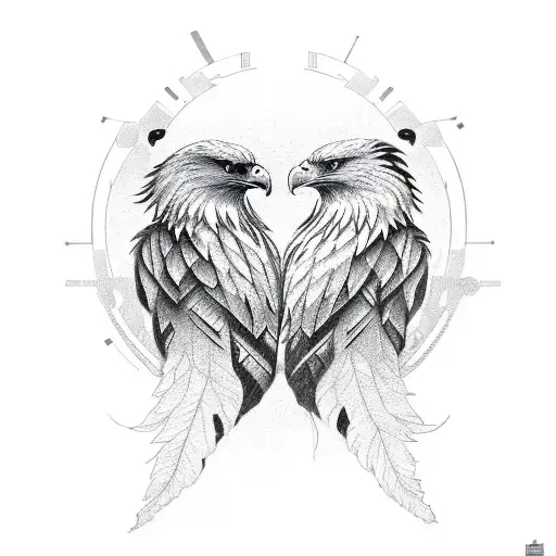 Combine two eagle heads facing each other in a symmetrical design tattoo design idea