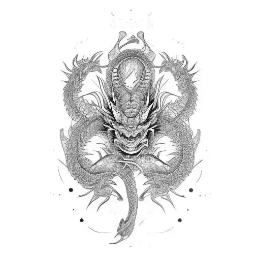 japanese dragons with fractal geometry forearm sleeve tattoo design idea