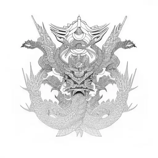 japanese  dragons with fractal geometry forearm sleeve tattoo design idea