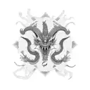 japanese  dragons with fractal geometry forearm sleeve tattoo design idea