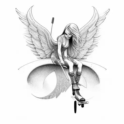 angel riding skate tattoo design idea