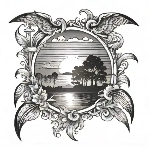 sunset scene tattoo design idea