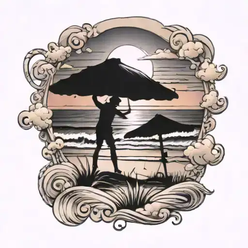 sunset at the beach scene tattoo design idea