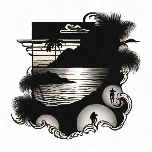 sunset at the beach scene tattoo design idea