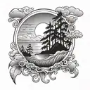 sunset scene tattoo design idea