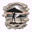 sunset at the beach scene tattoo design idea