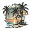 sunset at the beach scene tattoo design idea