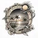 sunset at the beach scene tattoo design idea