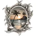 sunset at the beach scene tattoo design idea